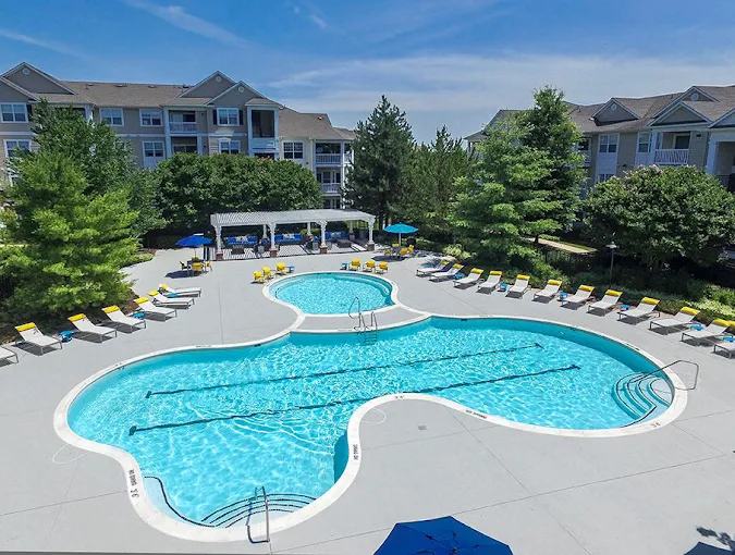 Pool deck with loungers