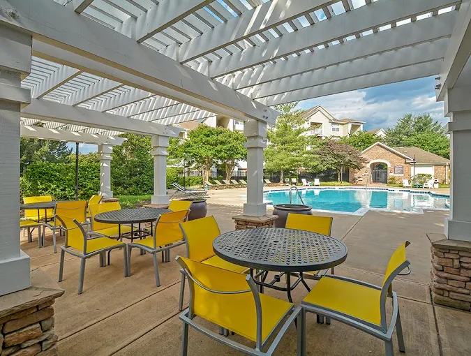 Shaded pergola beside the pool